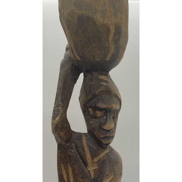 Vintage Tribal African Couple Hand Carved Wooden 12" Sculptures ~ Man & Woman - Picture 5 of 10